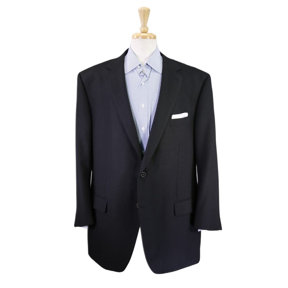 Custom Tailored Black Knit Woven 2-Btn Wool Blazer Jacket 48R